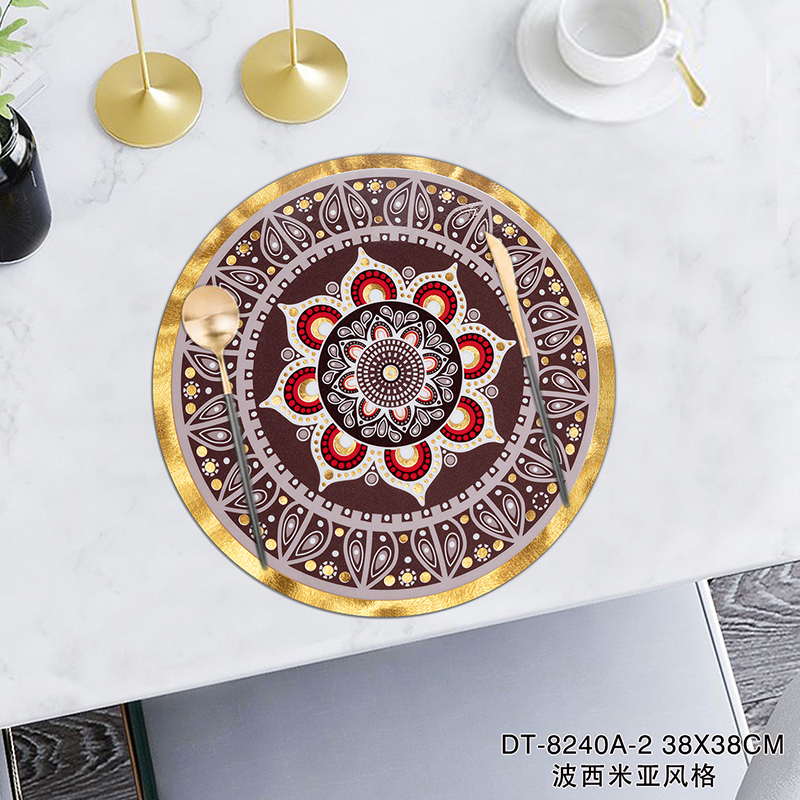 Bohemian Eco-friendly Waterproof Gold Vinyl PVC Round Placemats