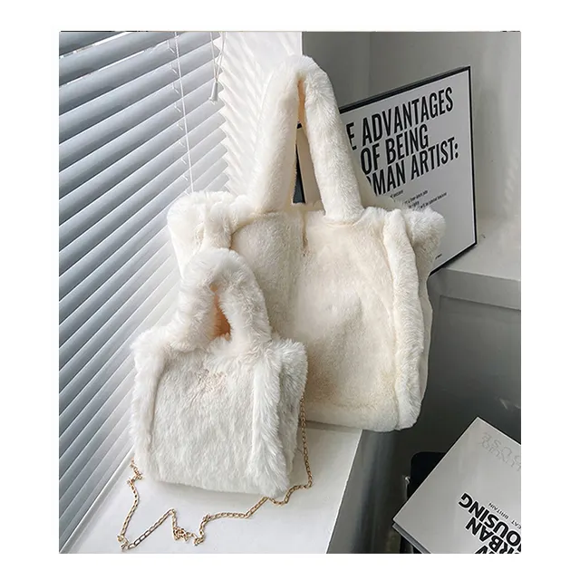 Gros nouveau automne et hiver mode grand sac fourre-tout en fausse fourrure pour femmes moelleux doux en peluche dame sacs à main