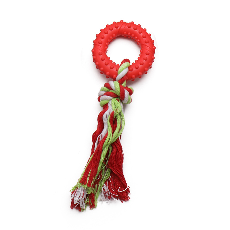 Corde en coton rouge avec des taches.