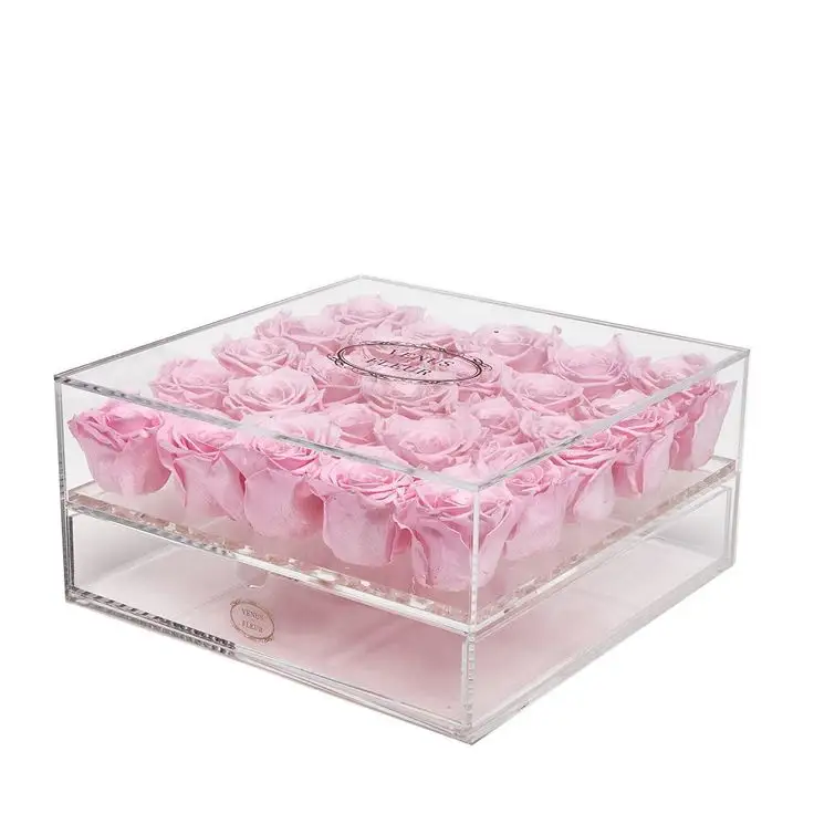 Kristal akrilik çiçekler ekran kutusu çekmeceli akrilik gül hediye kutusu düğün ve ev için