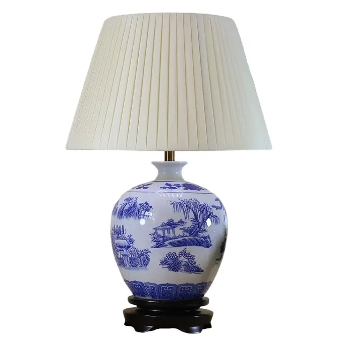 Apple shape blue and white Chinese porcelain table lamp for easy house decorations