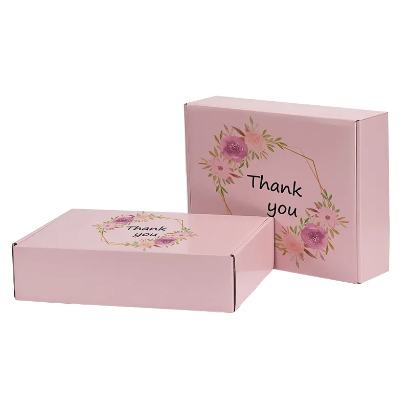 무료 샘플 사용자 정의 로고 핑크 색 화장품 골판지 포장 우편함 배송 상자 종이 상자
