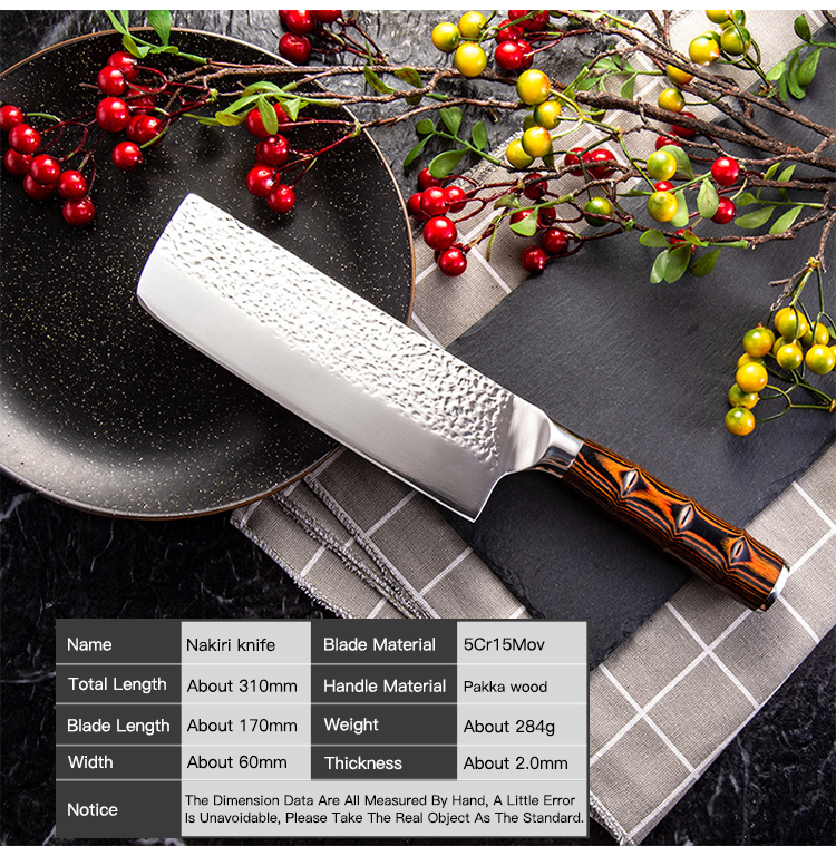 Wholesale Stainless Steel Kitchen Nakiri Knife Non-slip Pakka Wood Bamboo Joint Handle 2pcs Kitchen Knife Set