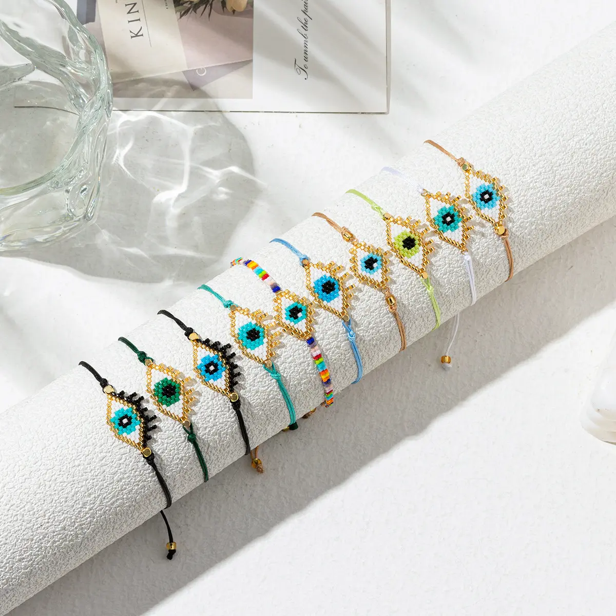 Modisch klassisch bunt Japan importiert Miyuki Samen Perle handgewebt türkisches Auge einstellbares Handseil-Armband für Damen und Herren