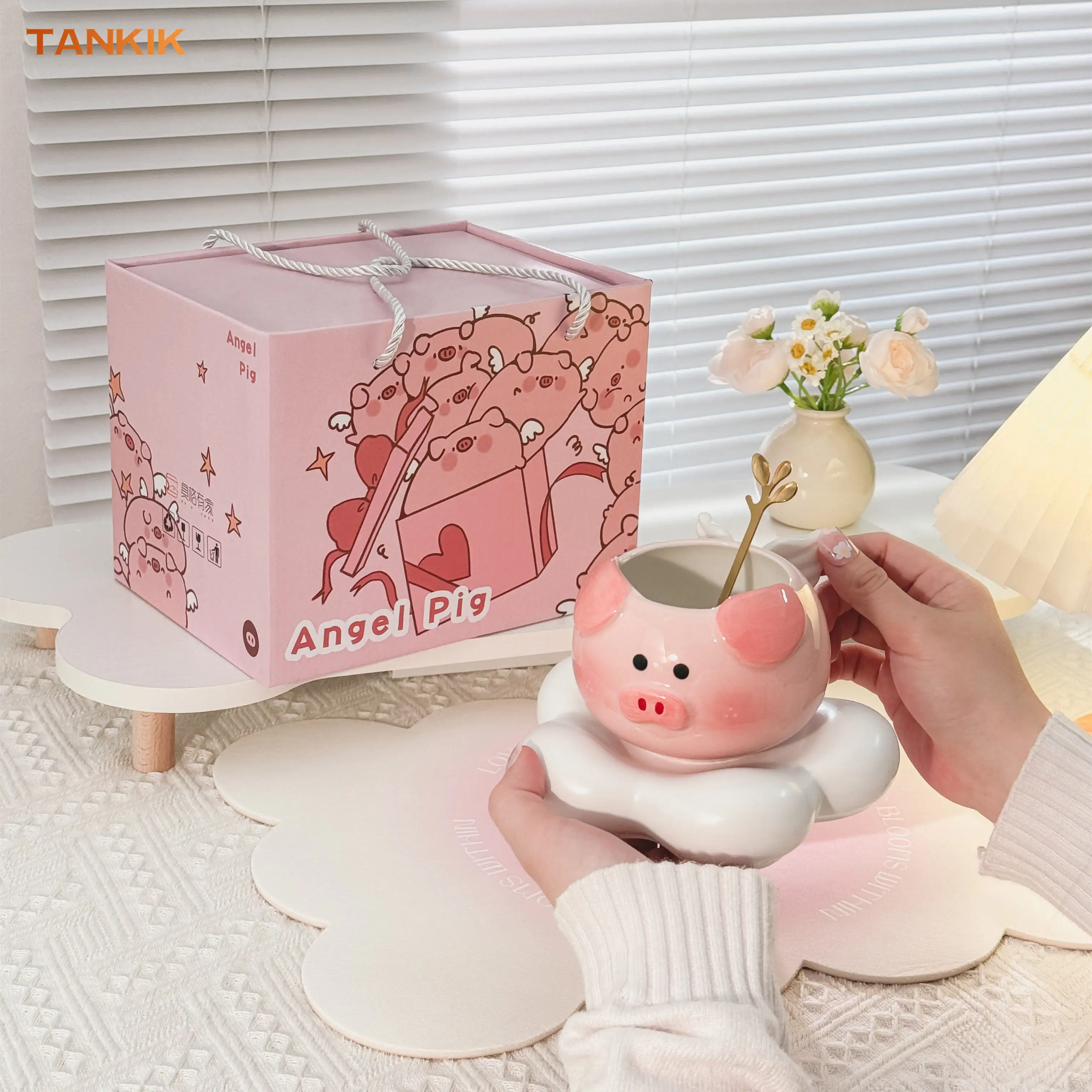Angel Pig Lucky Cute Cartoon Vintage Ceramic Gift Mug Vaisselle Bol Assiette Famille Ami Cadeau Afternoon-tea Tasses en céramique