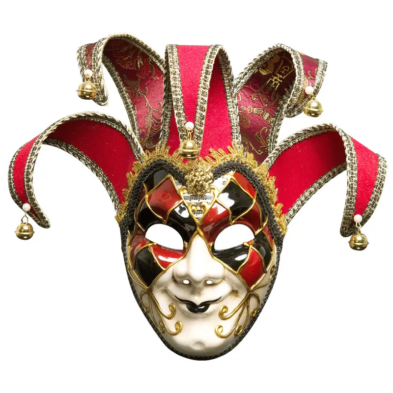 Atacado Venetian Clown Full Face Masquerade Máscaras com Decorações Bell Halloween Carnival Party Mask