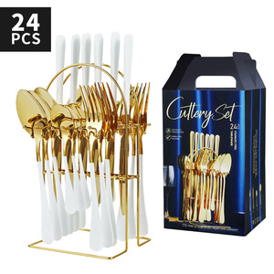 24-Piece Fashion <strong>Simple</strong> <strong>Style</strong> Stainless Steel <strong>Flatware</strong> Tableware Set with Premium Gift Box Cutlery Set Service for 6 - Product Image 1
