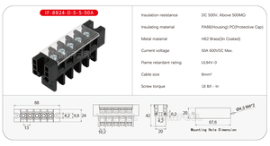 YINFEEL IF-8824-D-5-5-50A 5ウェイ端子ブロック5ピン5入力5出力ワイヤーコネクタバータイプ端子ストリップ - Product Image 2