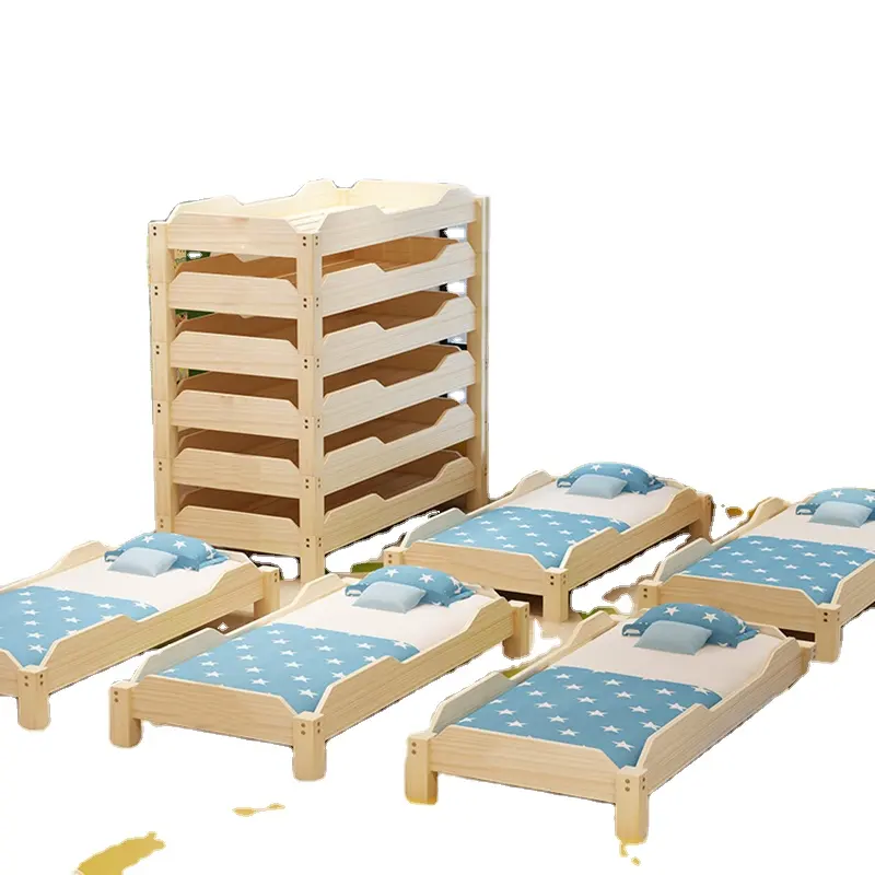 Kids Solid Wooden Single Bed for Kindergarten Kids Descansando Cama Daycare Furniture Sleeping Cot for Kids Wooden Baby Berço
