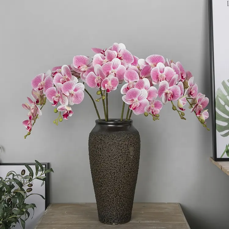 Orquídea 3d com 9 cabeças, decoração de parede com estampa de borboleta, planta verde, orquídea, flores artificiais