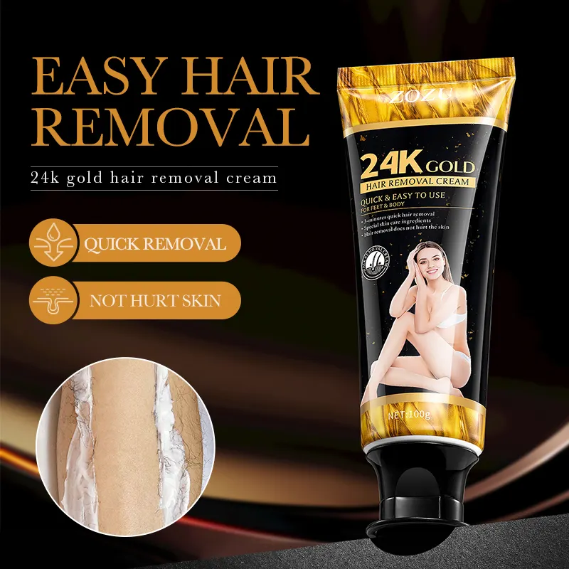 Remoção rápida permanente do cabelo do creme indolor suave natural da remoção do cabelo do corpo do ouro de ZOZU 24K para mulheres dos homens