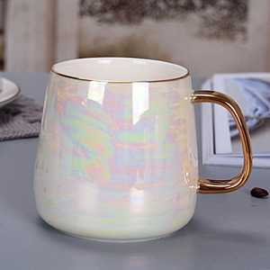 セラミックパールシェル釉薬コーヒーマグ本物の金のハンドルと高品質の磁器カップと工場で金の縁 - Product Image 3