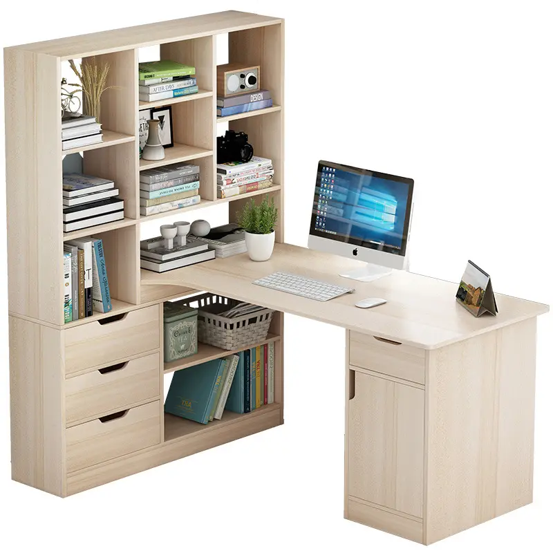 Escritorio de madera para oficina en casa, escritorio de estudio para estudiantes, escritorio de ordenador con estante de almacenamiento para libros