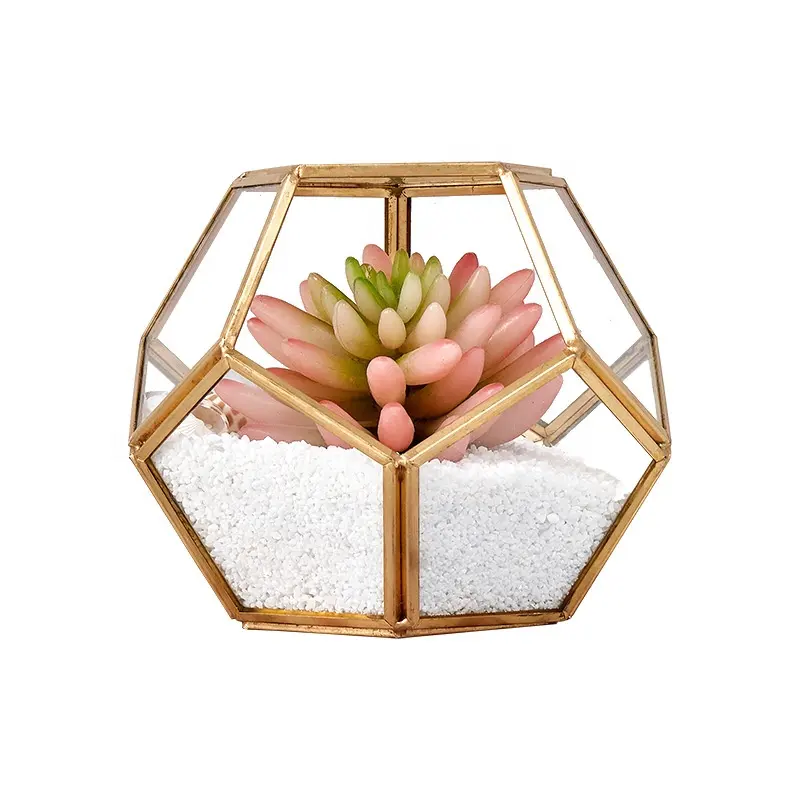 Wholesale Customized Sphere Large Copper Geometric Desktop Hydroponic Succulent Flower Plant Terrarium Glass Vase
