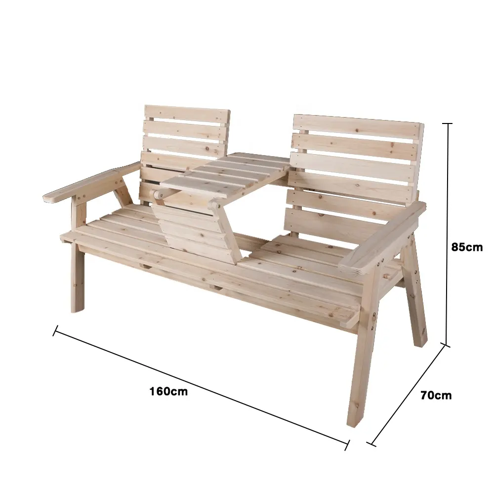 Fornitura del produttore cinese sedia da giardino doppia in legno massello per patio esterno con tavolo