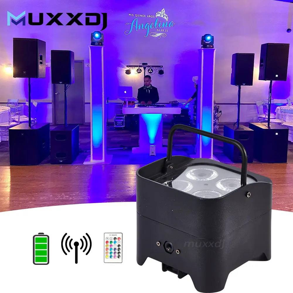 Muxxdj S4 Mini 4x18w RGBAW UV kabelloses LED-Uplight für Hochzeitsfeier-Beleuchtung Bühnenlicht DJ-Licht