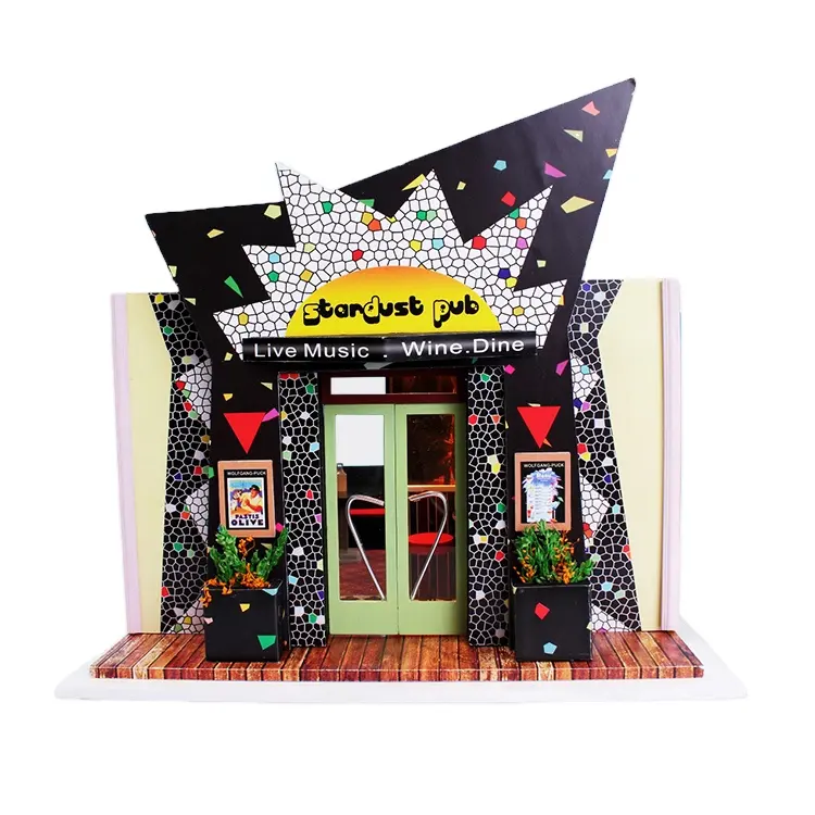 Nouvelle série de magasin noir Cool Bar avec couvercle anti-poussière fait à la main Mini jouet de construction maison de poupée Diy