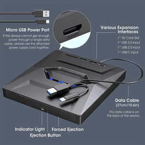 Reproductor de CD/DVD externo, lector, escritor, unidad de disco óptico con lector de tarjetas SD y puertos de entrada USB 3,0 + 2,0 + tipo C para ordenador portátil - Product Image 5
