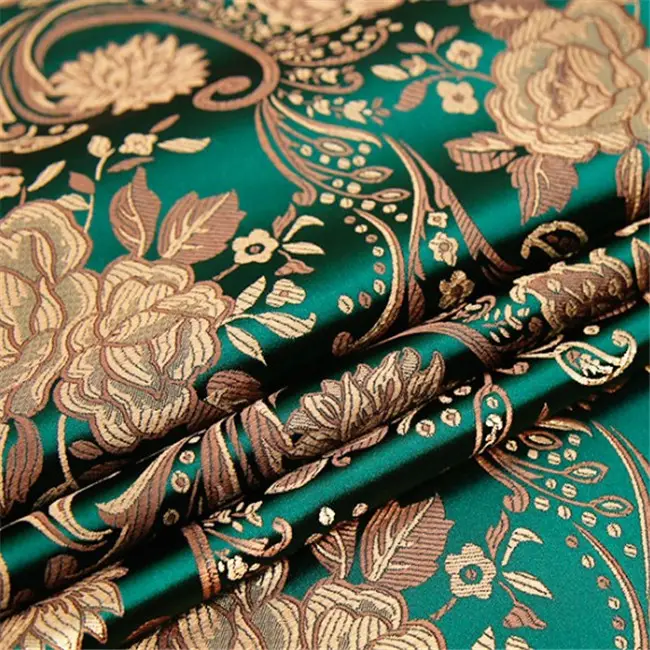 Hermosa tela de brocado con diseño de flores de peonía, Color verde, para sofá de estilo chino