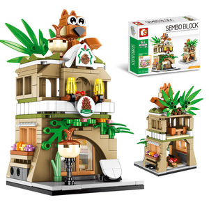 Conjuntos de blocos de construção 4 em 1, conjunto de blocos de construção de rua view, série doces da menina, casa diy, brinquedo montado, presente para crianças