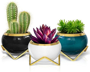 دروبشيبينغ المزارعون مع إطار معدني زكا مزيج عصاري بوعاء السيراميك أصائص زرع - Product Image 1