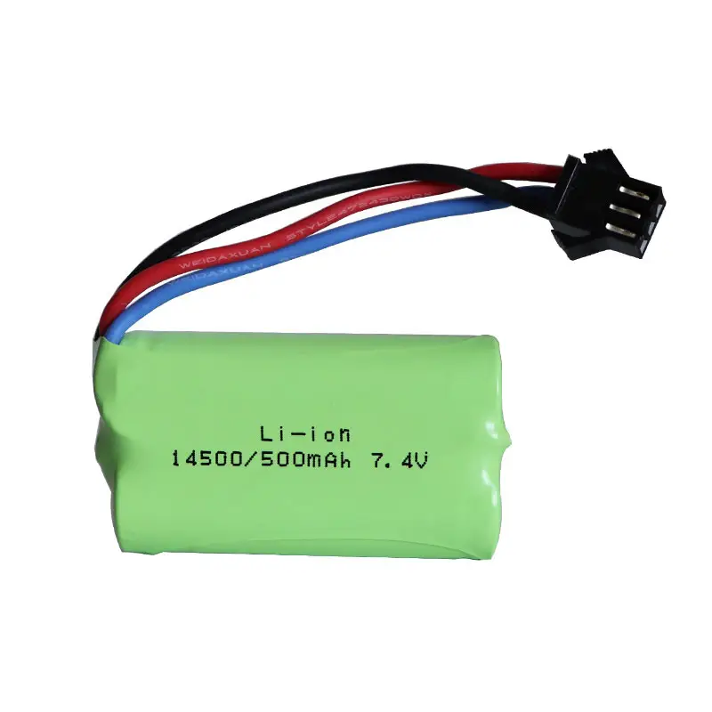 Bateria de íon de lítio recarregável, bateria de íon de lítio 14500 7.4v 500mah para bicicleta elétrica/robô com fio e conector