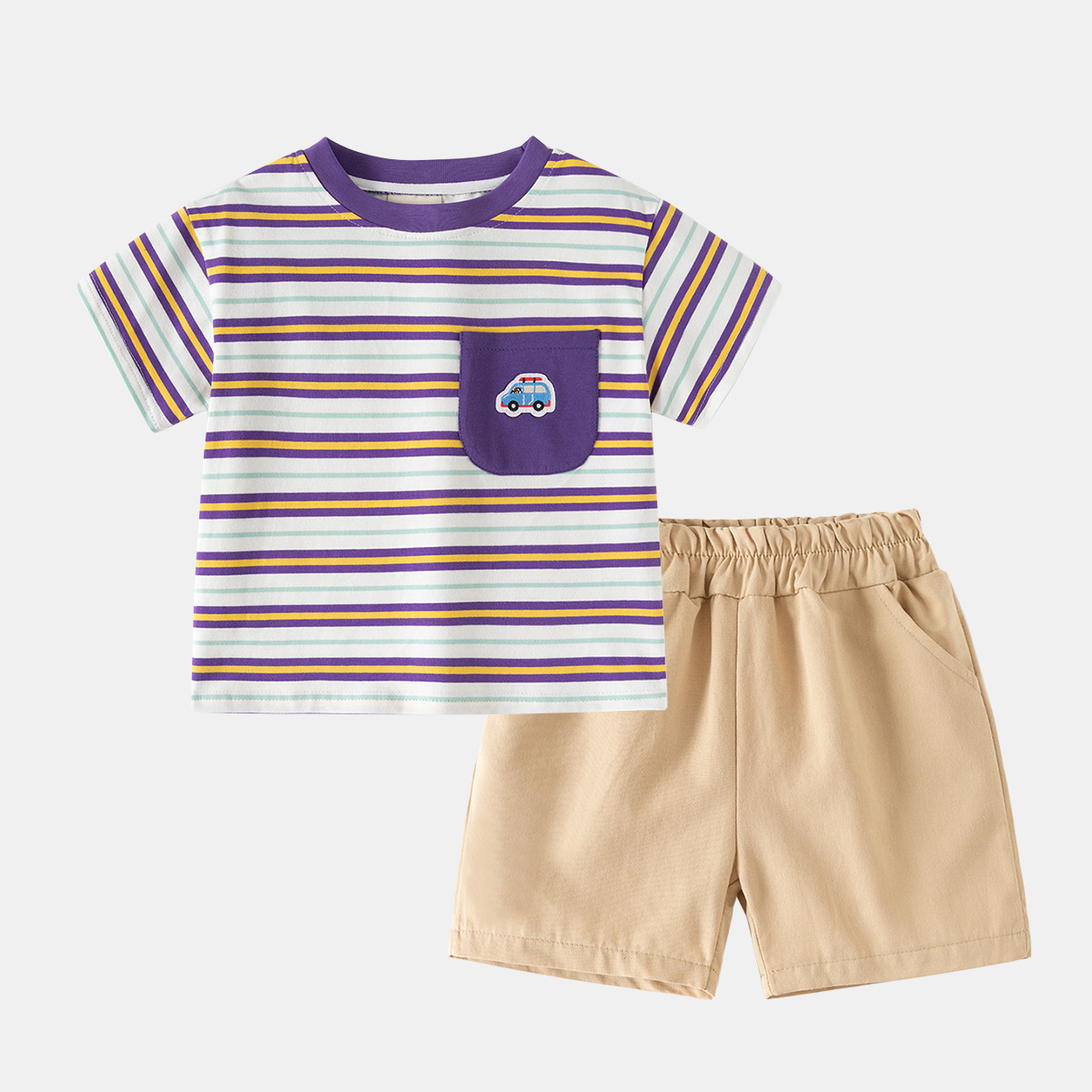Pantaloni kaki con tasche viola