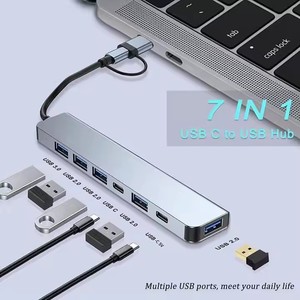 <strong>Multi</strong> Port USB USB-C Hub Aluminum Alloy 7 in 1 <strong>Adapter</strong> OTG Splitter 7 in 1 <strong>Adapter</strong> Type c 3.0 USB HUB for Laptop PC <strong>Computer</strong>