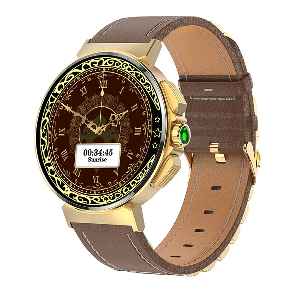 Vanssa özel İslami müslüman ezan namaz zaman qibla alarm smartwatch yuvarlak altın dijital relojes inteligentes akıllı saat