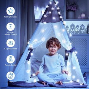 Star String Lights Plug in 33Ft 100 LED 66Ft 200 LED Star Fairy Lights con control remoto y temporizador 8 modos Luces de Navidad impermeables - Product Image 6