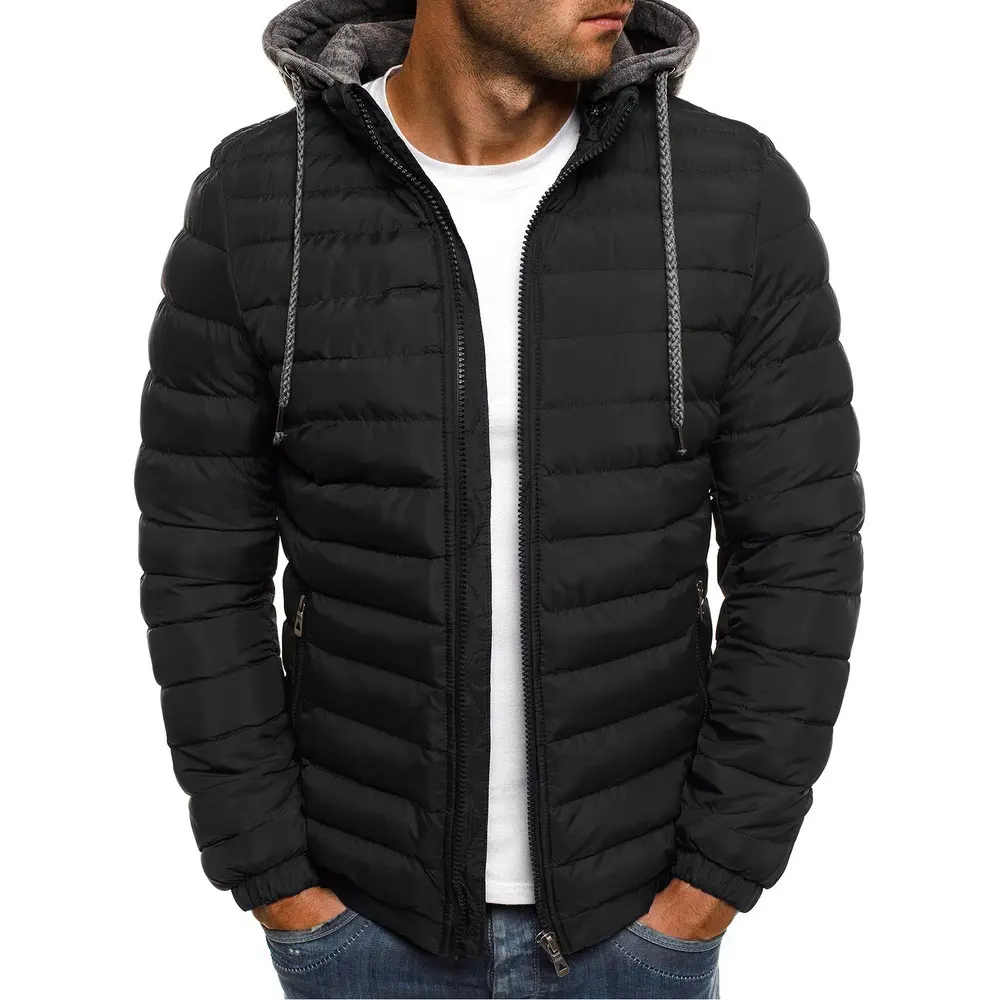 Özel Logo hafif sıcak yastıklı kapşonlu erkek ceketler açık artı boyutu aşağı kışlık mont erkekler için balon ceket