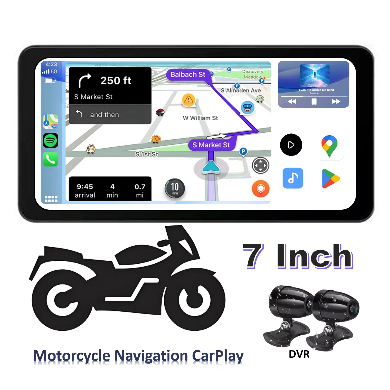 Xe Máy Navigation Android Player IP67 xe máy không thấm nước Carplay Màn hình 7 inch GPS BT Wifi DVR 8 lõi xe máy Carplay