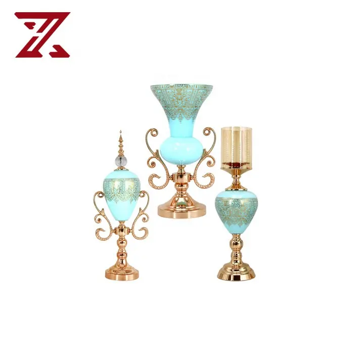 European Creative Luxury Modern Decoration Glass Flower Vases Living Room Decoration Blue Vases For Home Decor