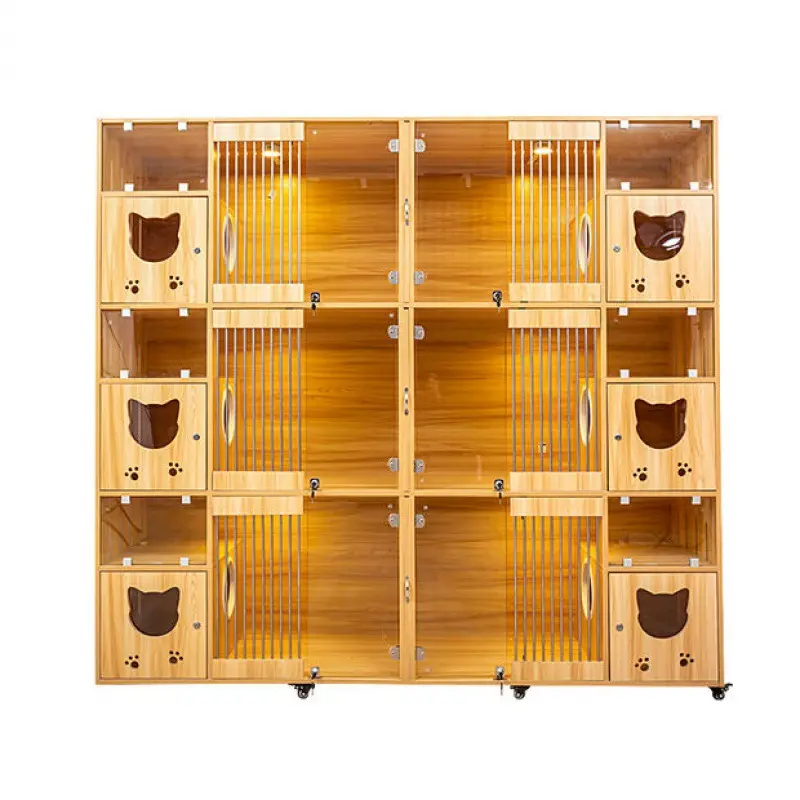 Prix de gros planche multicouche en bois massif Cage villa salle d'accouchement cage de luxe pour chat