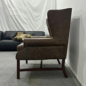 Retro Design Vintage Echt Lederen Hoge Vleugelrug Houten Frame Stoel <span class=keywords><strong>Distressed</strong></span> Lederen Fauteuil - Product Image 6