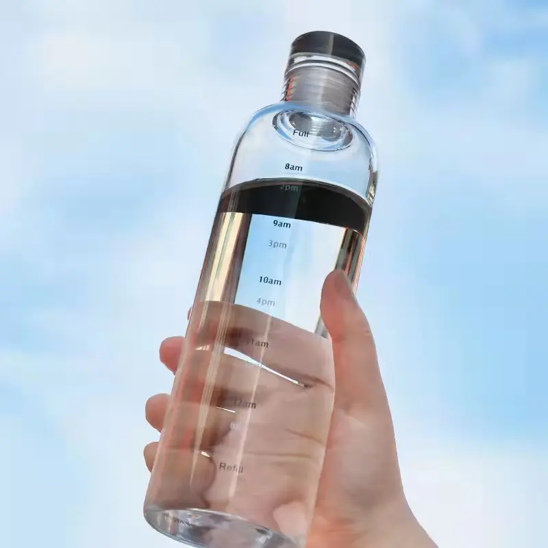 Gran oferta, botellas de agua de vidrio transparente multicolor, botella de agua deportiva transparente con sello de logotipo personalizado con botella de tapón de anillo de goma