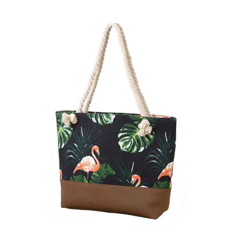 Manufacturer wholesale african colorful printing contracted rope handle shoulder canvas fashionable travel female tote bags