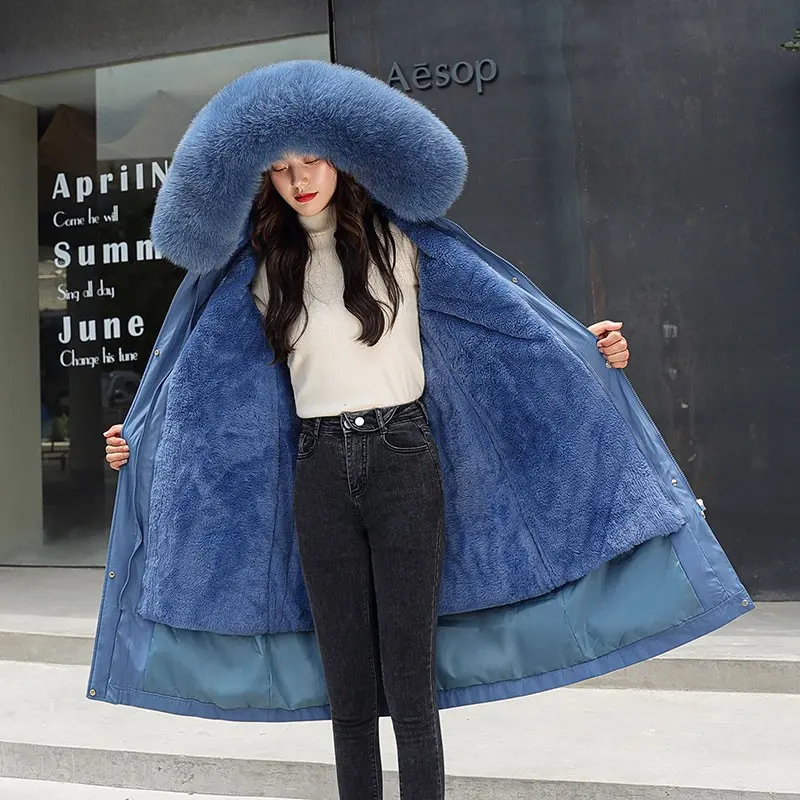 Neue Winter Langen Mantel Frauen Warme Dicke Mit Kapuze Parkas Plus Größe Große Pelz Kragen Stickerei Jacken Gepolsterte Mäntel