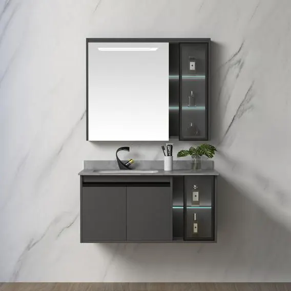 Ayna ve havza ile 90cm Modern lüks tuvalet mobilya asılı duş dolap banyo tezgahı