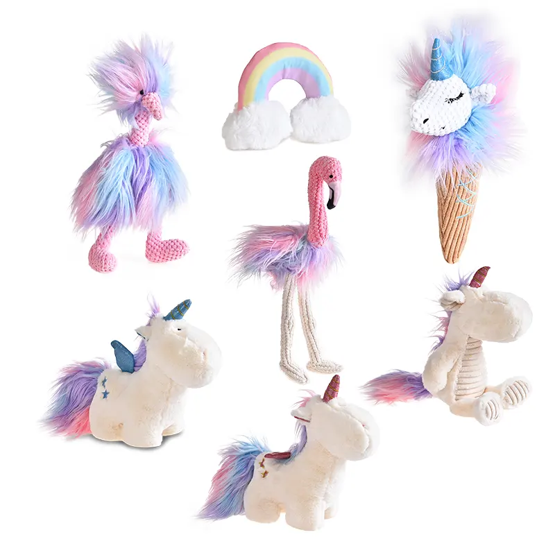 Tropikal yaz muson serisi Pet renkli peluş oyuncak Unicorn Flamingo şekli yastıklı sevimli yumuşak köpek çiğnemek oyuncak