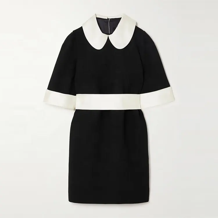 Fabricante de vestidos personalizados Primavera Verano cuello de muñeca de manga corta elegante casual mujeres vestido blanco y negro