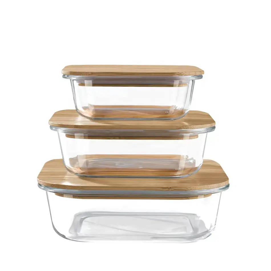 Contenitore per alimenti ermetico in vetro borosilicato forno a microonde sicuro per mantenere fresco Bento Lunch Box con coperchi