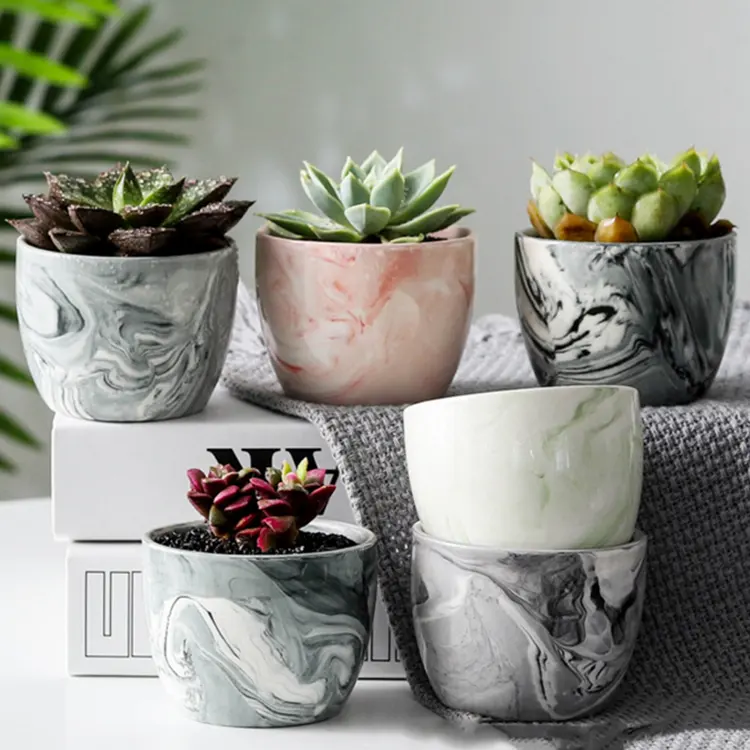 Whole Home & Garden office desk mini small marble white ceramic pot for succulent planter flowerpot flower pot for plant