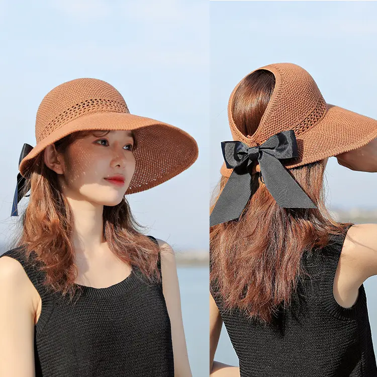 Wxl242 viseira feminina para proteção solar, chapéu de praia respirável e dobrável, com arco de malha, para sol