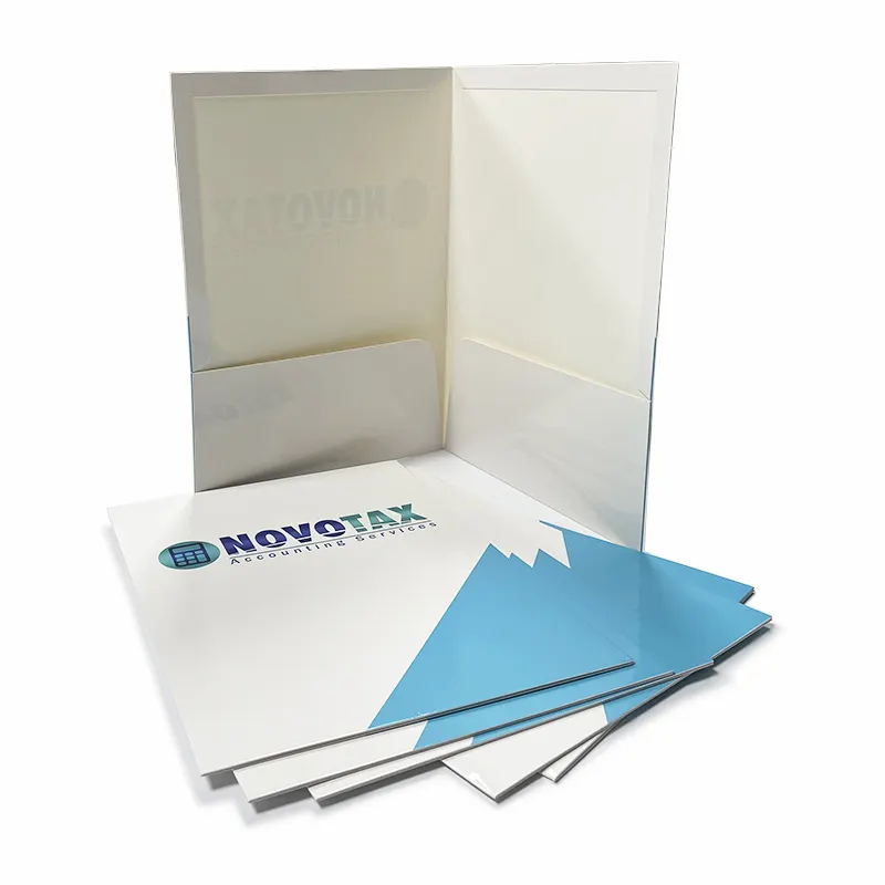 2 pockets folders custom logo glossy lamination A4 paper file presentation folder for documents