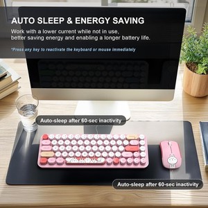 Teclado inalámbrico de 2,4G, máquina de escribir colorida, Keycap Circular, teclado y ratón inalámbricos, bonito, adecuado para PC, portátiles y ordenador - Product Image 3
