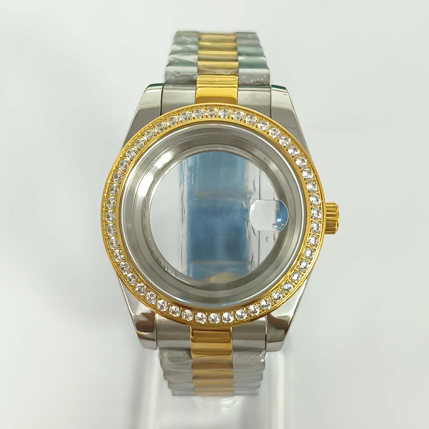Boîtier en métal bicolore + bracelet chaîne à billes en métal bicolore