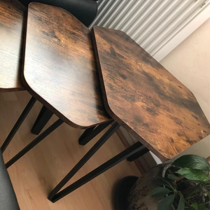 Mesa nido de estilo industrial con marco de acero para el hogar, sala de estar, muebles de madera apilables, mesa de centro lateral - Product Image 5