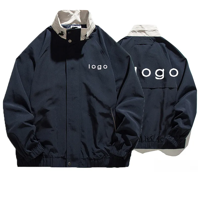 Custom logo design men's collar up jacket windbreaker and waterproof oversize jacket