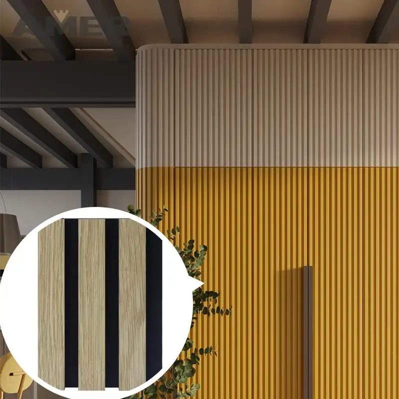 AMER 폴리 에스테르 친환경 친환경 인테리어 디자인 천연 오크 목재 베니어 슬랫 음향 벽 패널
